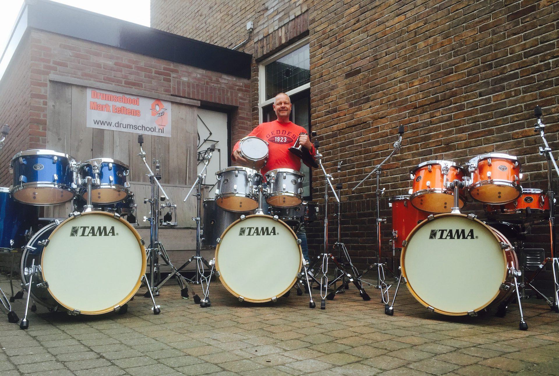 Drie Tama-drumstellen voor de studio